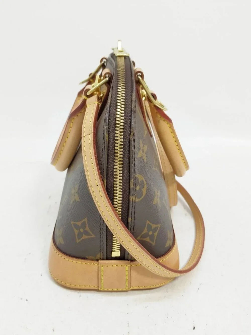 Authentic Louis Vuitton Alma BB Monogram Canvas Crossbody Bag Brown Vachetta